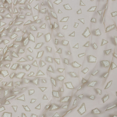 Luxury 3D Caramel and White Geometric Gradient Puffy Glitter Tulle | Mood Fabrics