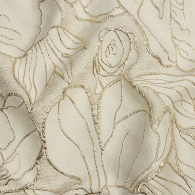 Metallic Gold and Beige Outlined Florals Luxury Brocade | Mood Fabrics