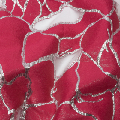 Metallic Silver and Hot Pink Abstract Luxury Burnout Brocade | Mood Fabrics