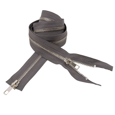 Charcoal and Silver T5 Open End Metal Zipper with Two Pulls - 36