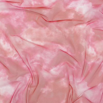 Pink and Red Abstract Watercolor Printed Tulle | Mood Fabrics