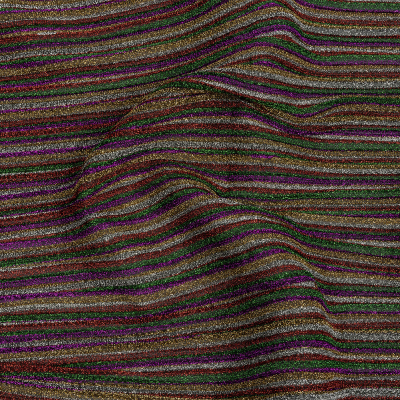 Purple, Green and Red Metallic Stripes Pleated Polyester Knit | Mood Fabrics