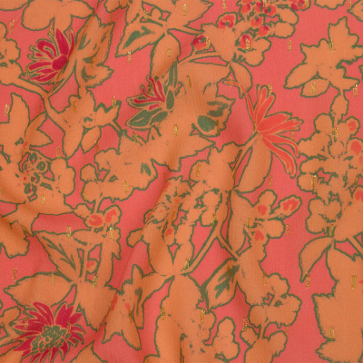 Mood Exclusive Coral Tree Line Trove Metallic Dotted Crinkled Viscose Crepe | Mood Fabrics