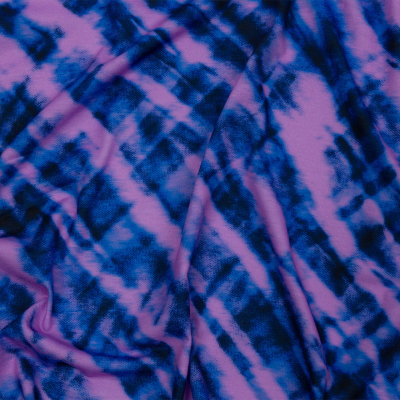 Orchid, Blue and Navy Graphic Tie Dye Polyester Jersey | Mood Fabrics