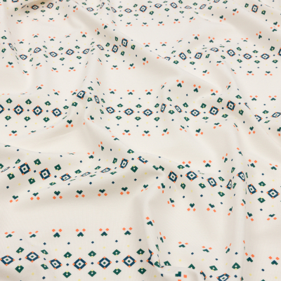 Ivory, Green and Orange Pixel Diamond Stripes Stretch Cotton and Modal Jersey | Mood Fabrics