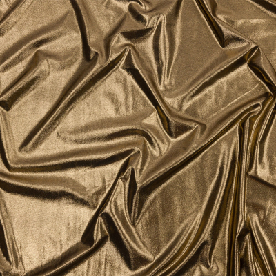 Oriana Black and Gold Foiled Polyester Interlock Knit | Mood Fabrics