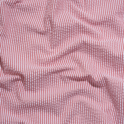 Wylie Red and White Candy Striped Polyester and Cotton Seersucker | Mood Fabrics