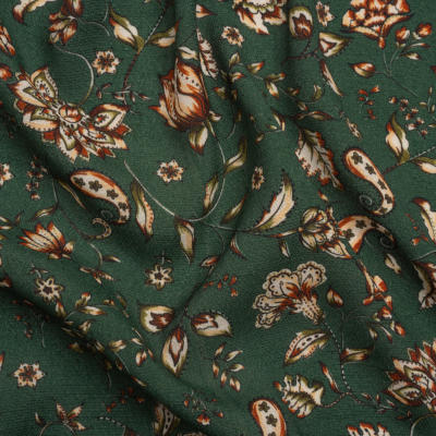 Gauzy Viscose Crepe Print - Dark Green Floral - Mood Exclusive Wooded Wonders | Mood Fabrics