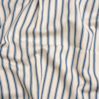 Navy on White Ticking Stripes Cotton Herringbone Twill | Mood Fabrics