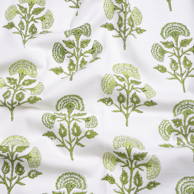Green and White Classic Floral Printed Cotton Canvas | Mood Fabrics