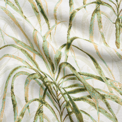 Ivory and Green Palm Fronds Polyester Jacquard | Mood Fabrics
