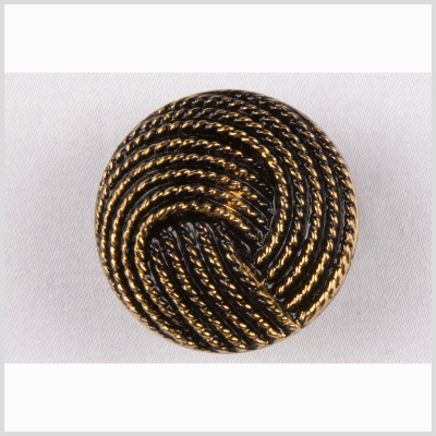 Black and Gold Knotted Glass Shank Back Button - 22L/14mm | Mood Fabrics