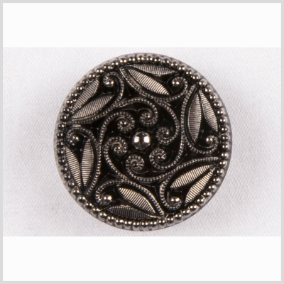 Black/Platinum Glass Button - 36L/23mm | Mood Fabrics