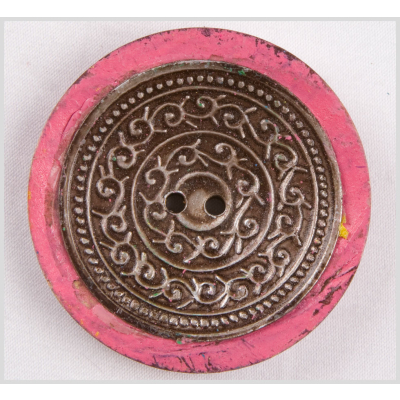 Pink and Silver Foiled 2-Hole Coconut Button - 74L/47mm | Mood Fabrics