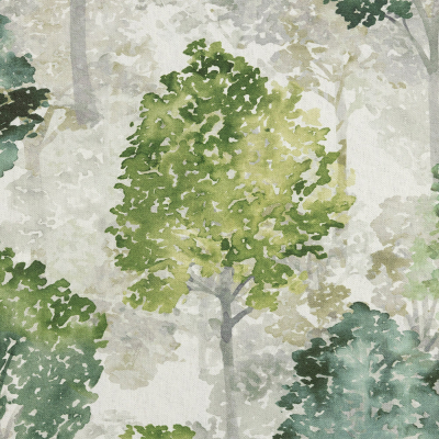 British Imported Lime Watercolor Trees Printed Cotton Canvas | Mood Fabrics