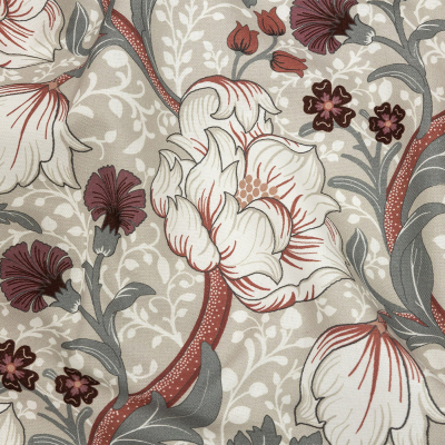 British Imported Claret Cartooned Floral Printed Cotton Canvas | Mood Fabrics