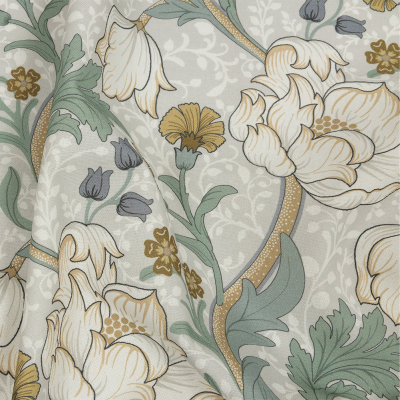 British Imported Sage Cartooned Floral Printed Cotton Canvas | Mood Fabrics