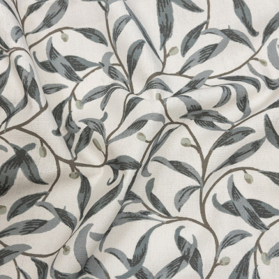 British Imported Duckegg Leaves and Buds Printed Cotton Canvas | Mood Fabrics