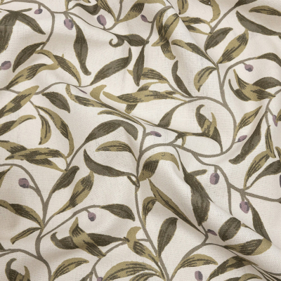 British Imported Fern Leaves and Buds Printed Cotton Canvas | Mood Fabrics