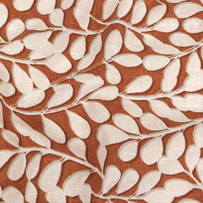 British Imported Terracotta Leafy Printed Cotton Canvas | Mood Fabrics
