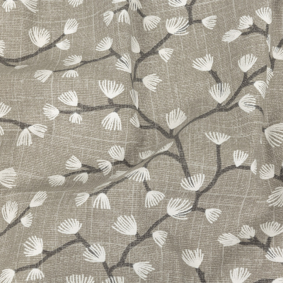 British Imported Silver Japanese Blooms Printed Cotton Canvas | Mood Fabrics
