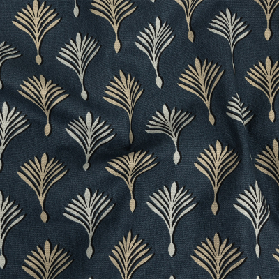 British Imported Midnight Geometric Ferns Printed Cotton Canvas | Mood Fabrics
