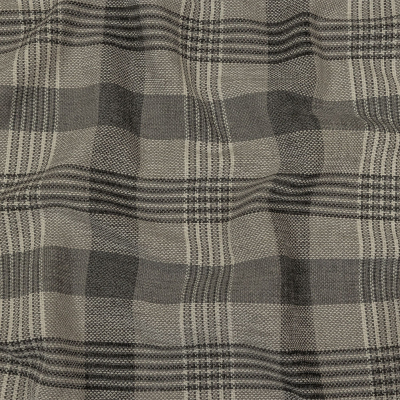 British Imported Charcoal Plaid Polyester Chenille | Mood Fabrics