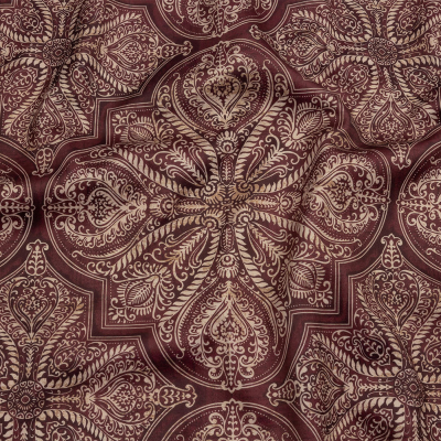 British Imported Berry Ornate Leafy Tiles Printed Polyester Velvet | Mood Fabrics
