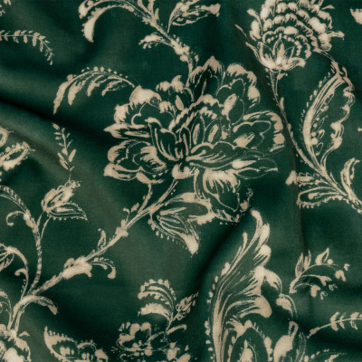 British Imported Emerald Floral Printed Polyester Velvet | Mood Fabrics