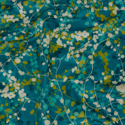 British Imported Peacock Berry Vines Printed Polyester Velvet | Mood Fabrics