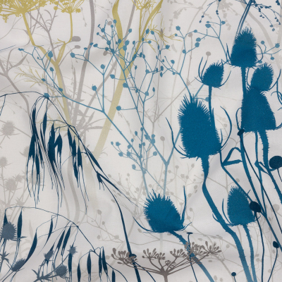 British Imported Blue Wildflower Branches Printed Cotton Canvas | Mood Fabrics