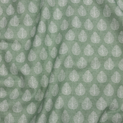 British Imported Sage Leaves Printed Cotton Canvas | Mood Fabrics