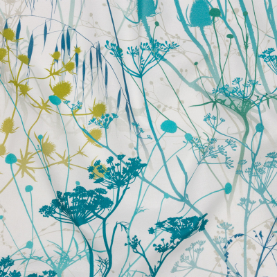 British Imported Verdigris Wildflower Branches Printed Cotton Canvas | Mood Fabrics