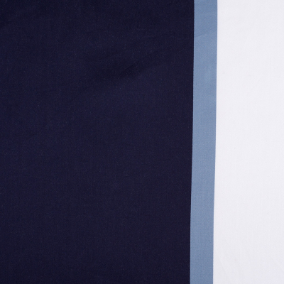 Maritime Blue, Frost Gray and White Satin Faced Cotton Twill | Mood Fabrics