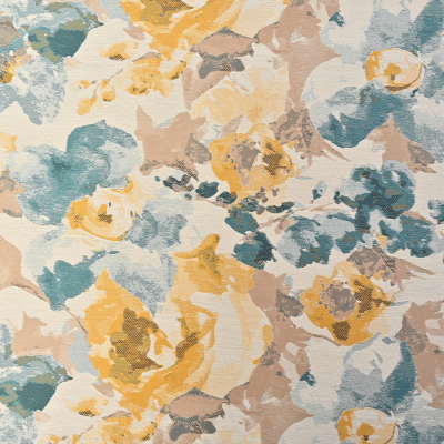 Dark Turquoise and Narcissus Painterly Floral Stretch Jacquard | Mood Fabrics