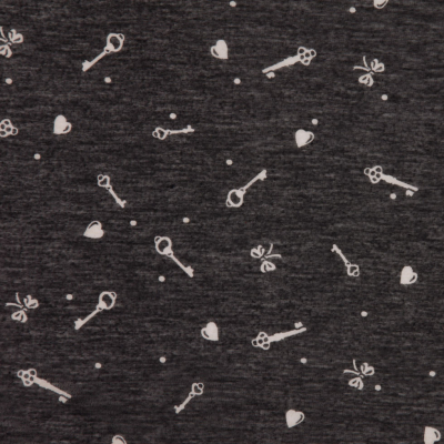 Italian Charcoal and Bone Cute Keys Polyester Jersey Print | Mood Fabrics