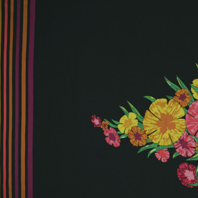 Italian Black Floral Poly Jersey Panel Print | Mood Fabrics