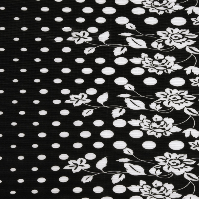 Black and White Polka Dots and Floral Stretch Plisse | Mood Fabrics