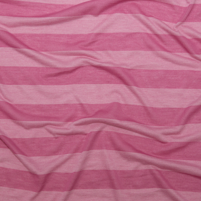 Cashmere Rose and Ibis Rose Awning Striped Tissue-Weight Rayon Jersey | Mood Fabrics