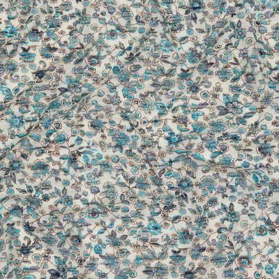 Italian Blue, Turquoise and White Floral Polyester Jersey | Mood Fabrics