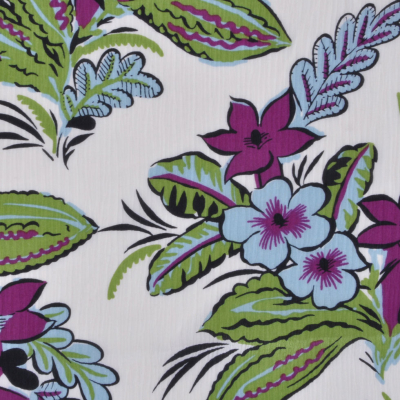Purple and Blue Floral Crinkled Silk Crepe de Chine | Mood Fabrics