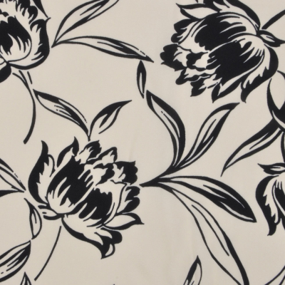 Ivory and Black Floral Silk Crepe | Mood Fabrics