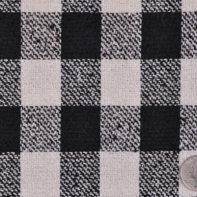Black and Bone White Plaid Creped Wool Coating | Mood Fabrics