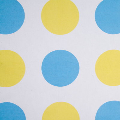Off-White/Maize/Sky Blue Polka Dots Canvas | Mood Fabrics