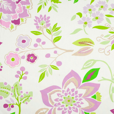 Cream & Purple Floral Poplin | Mood Fabrics