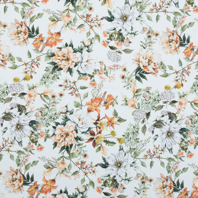Mood Exclusive Les Fleurs de L'amour Orange and Green Stretch Cotton Sateen | Mood Fabrics