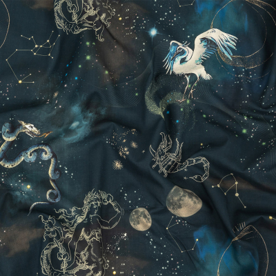 Cotton Voile Print - Blue Celestial Birds - Mood Exclusive Apollo's Disguise | Mood Fabrics