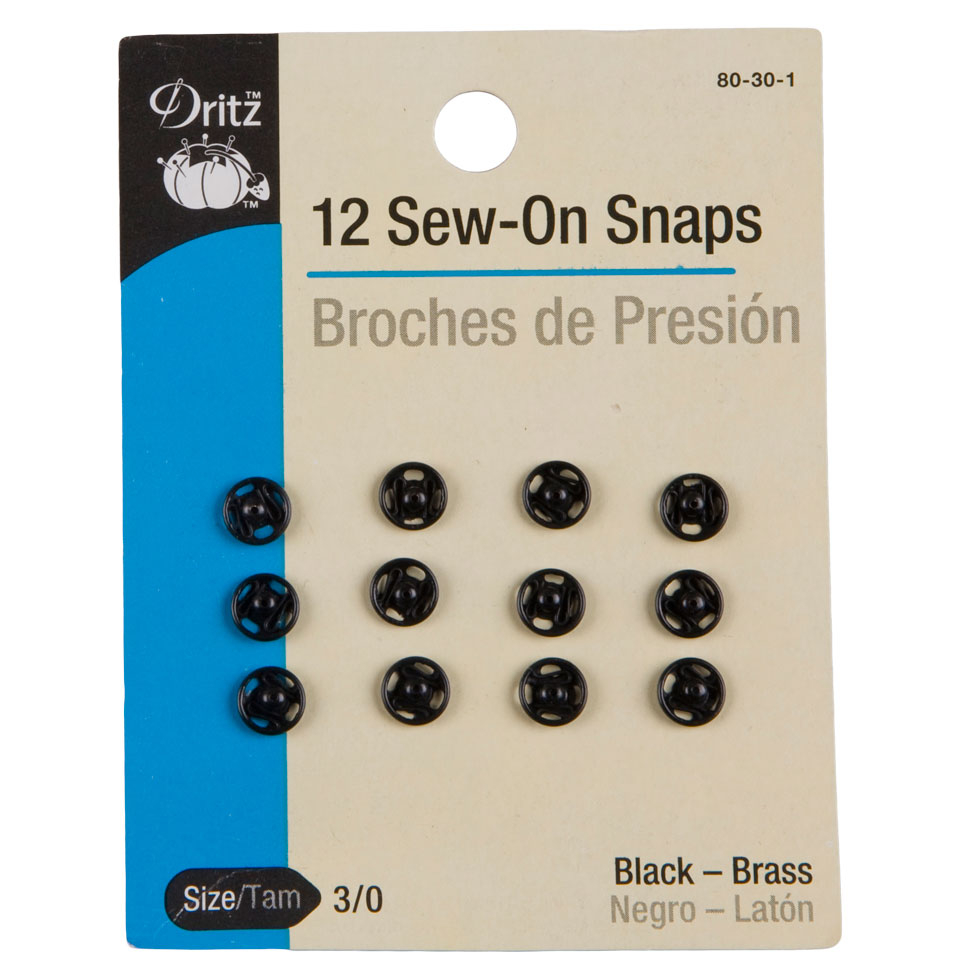 Dritz 10 Sew-On Snaps Black Size 2/0