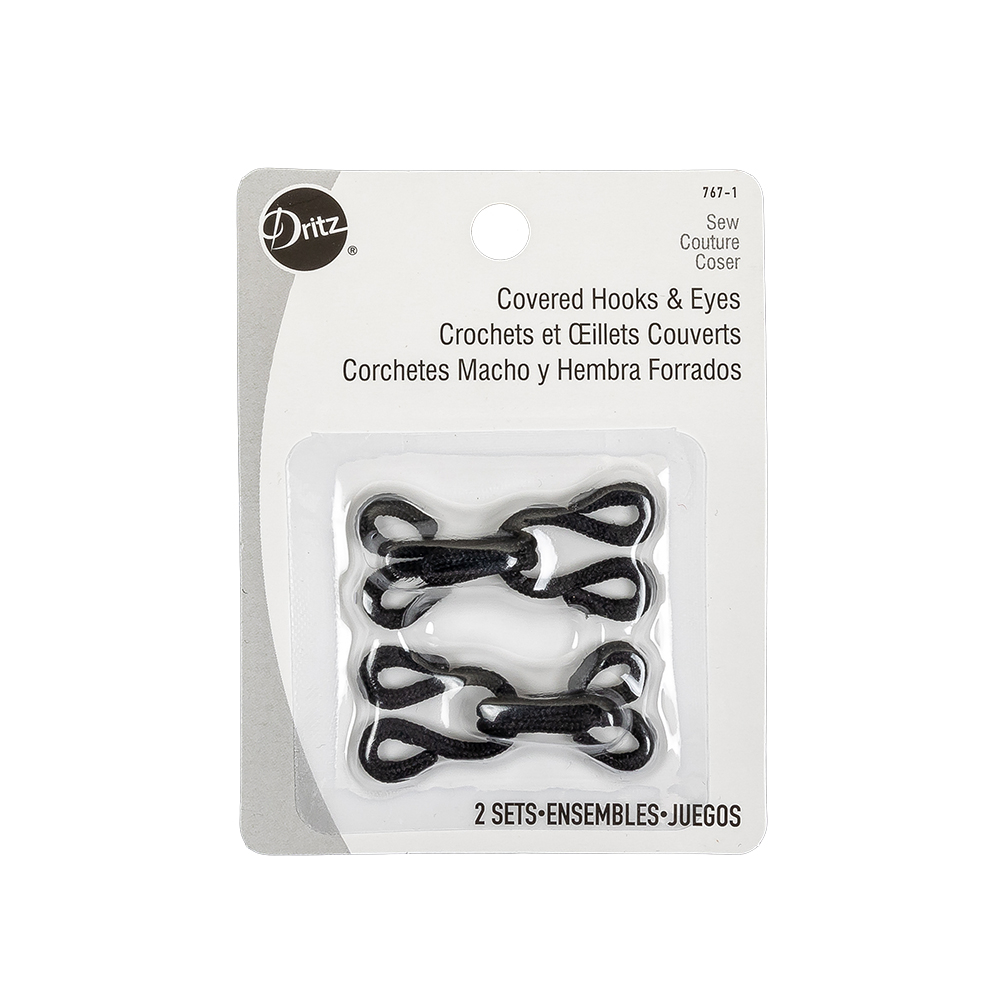 Dritz Black Covered Hook & Eyes - 2 Ct - Hook & Eyes - Snaps & Fasteners -  Buttons