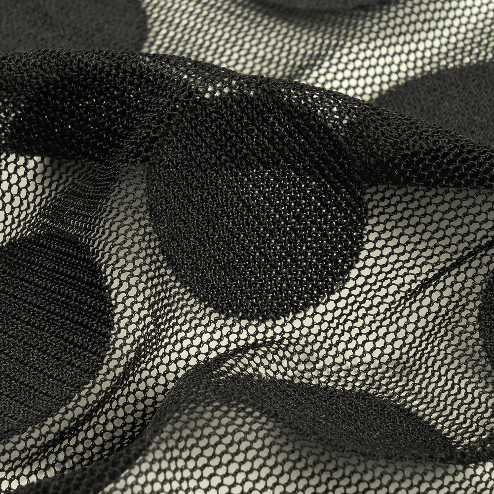 Black Polka Dots Polyester Stretch Netting - Web Archived
